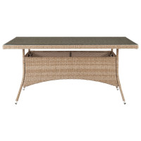 Manhattan Comfort OD-DT002-NE Genoa Patio Dining Table with Glass Top in Nature Tan Weave
